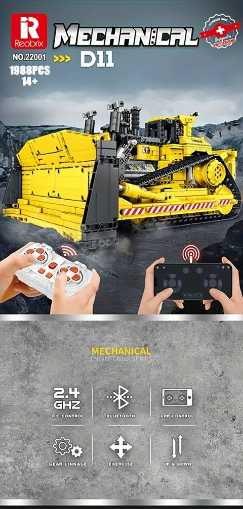 Reobrix 1988pcs Busy Construction Vehicle Blocks, Engineering Vehicle Building Block Assembly Model DIY Puzzle Assembling Building Blocks, Cool And Fun Vehicle Building Block Model Toys