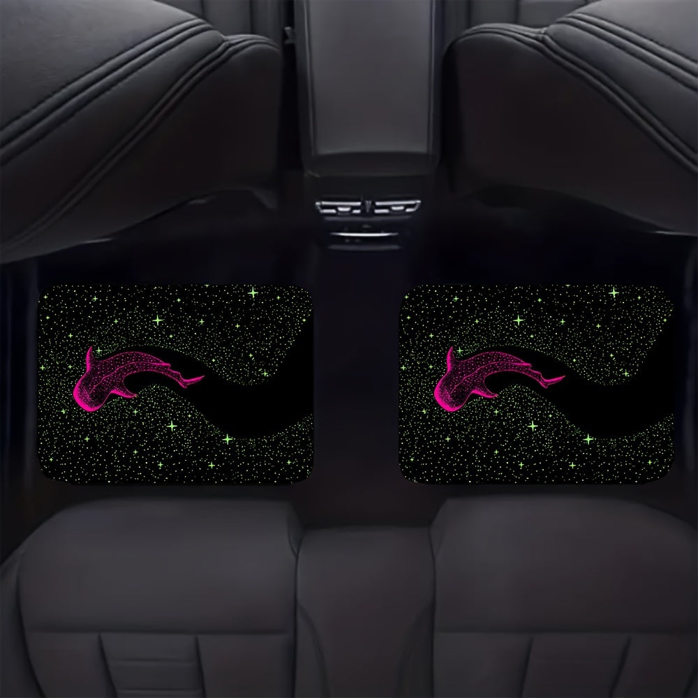 （Open JIT）2/4pcs Whale Pattern Flannel Black Illumination Car Floor Mats, UV Reactive Luminous Car Floor Mats, Water Absorbing counter-slip counter-fouling Floor Mats, toward Most Cars Front And Rear Seat Carpets, Car Int