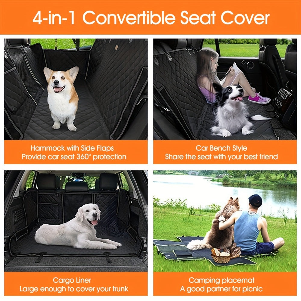 100% Waterproof 4-in-1 Dog Car Seat Cover Hammock - Durable Nonslip Fabric Protector with Big Mesh Window for Cars Trucks SUVs - Scratchproof, Easy to Clean, Pet-Friendly Design - Black by nzonpet
