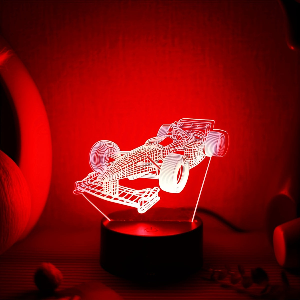 1pc Plug-in Touch Seven-color Racing Car 3D Night Light, Creative Desktop, Bedroom Atmosphere Decoration Light, Gift Table Lamp