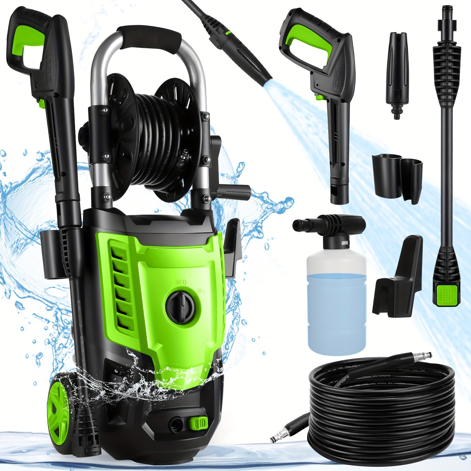 Power Washer, H4800 Pressure Washer 1800W Electric High Pressure Washer Professional Car Washer Cleaner Machine With With All-in-one Adjustable Nozzle & Hose For Patio Garden Yard Vehicle