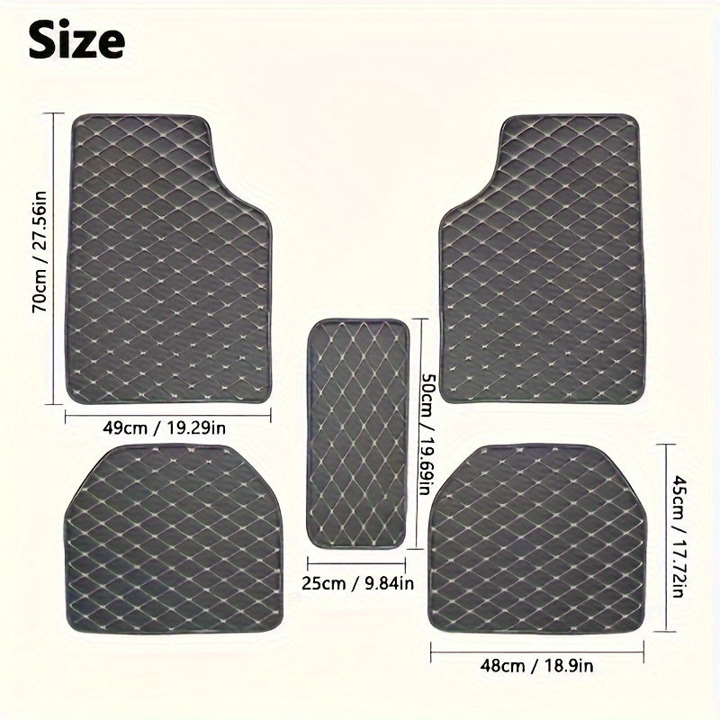 Universal Fit 5-Piece Set Waterproof PU Leather Car Floor Mats With Artificial Diamond Pattern - Easy Installation, Enhanced Interior Protection