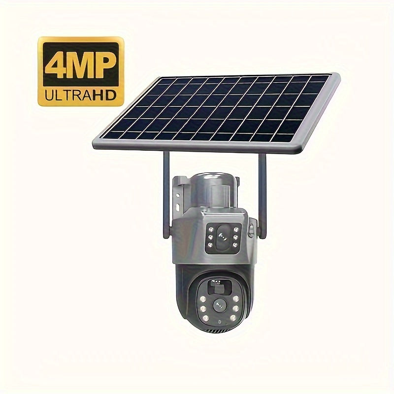 Solar Security Camera Wireless Outdoor System, 3K/4MP Battery Powered WiFi Camera for Home Security, Panoramic PTZ, Auto Tracking, Human/Vehicle Detection, Night Vision, Spotlights, 2-Way Talk