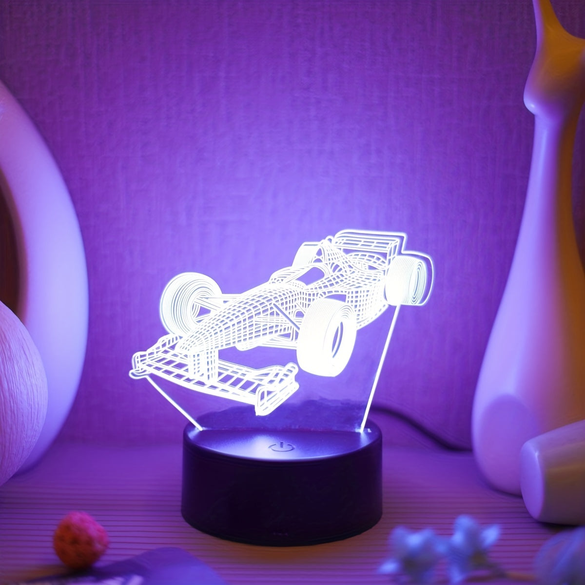 1pc Plug-in Touch Seven-color Racing Car 3D Night Light, Creative Desktop, Bedroom Atmosphere Decoration Light, Gift Table Lamp