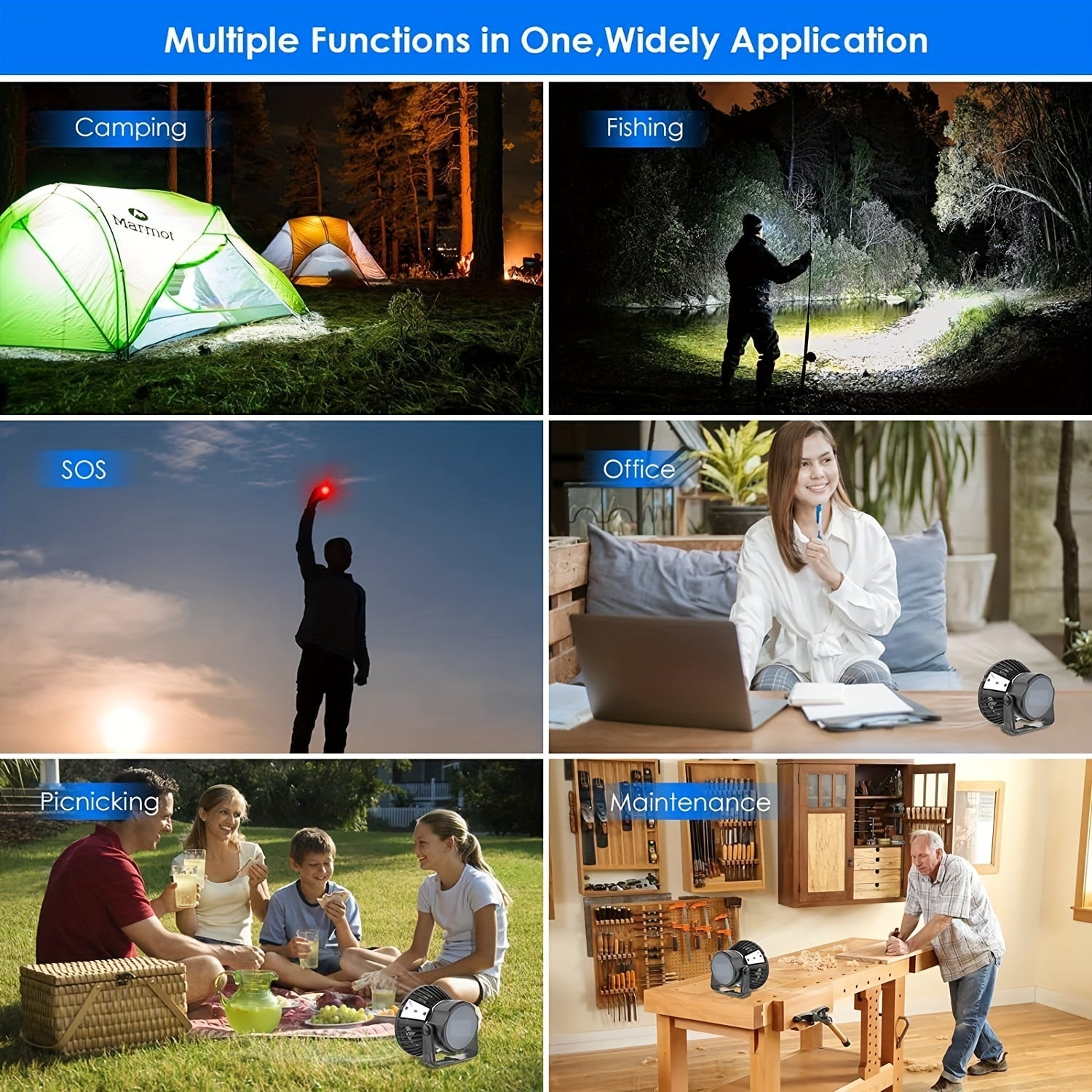 4000mAh Rechargeable Solar Powered Ceiling Fan with LED Lantern - Portable, Touch-Controlled, and Hanging Tent Fan for Indoor and Outdoor Use - Perfect for Home, Office, Tent, and Car with Emergency Outage Backup