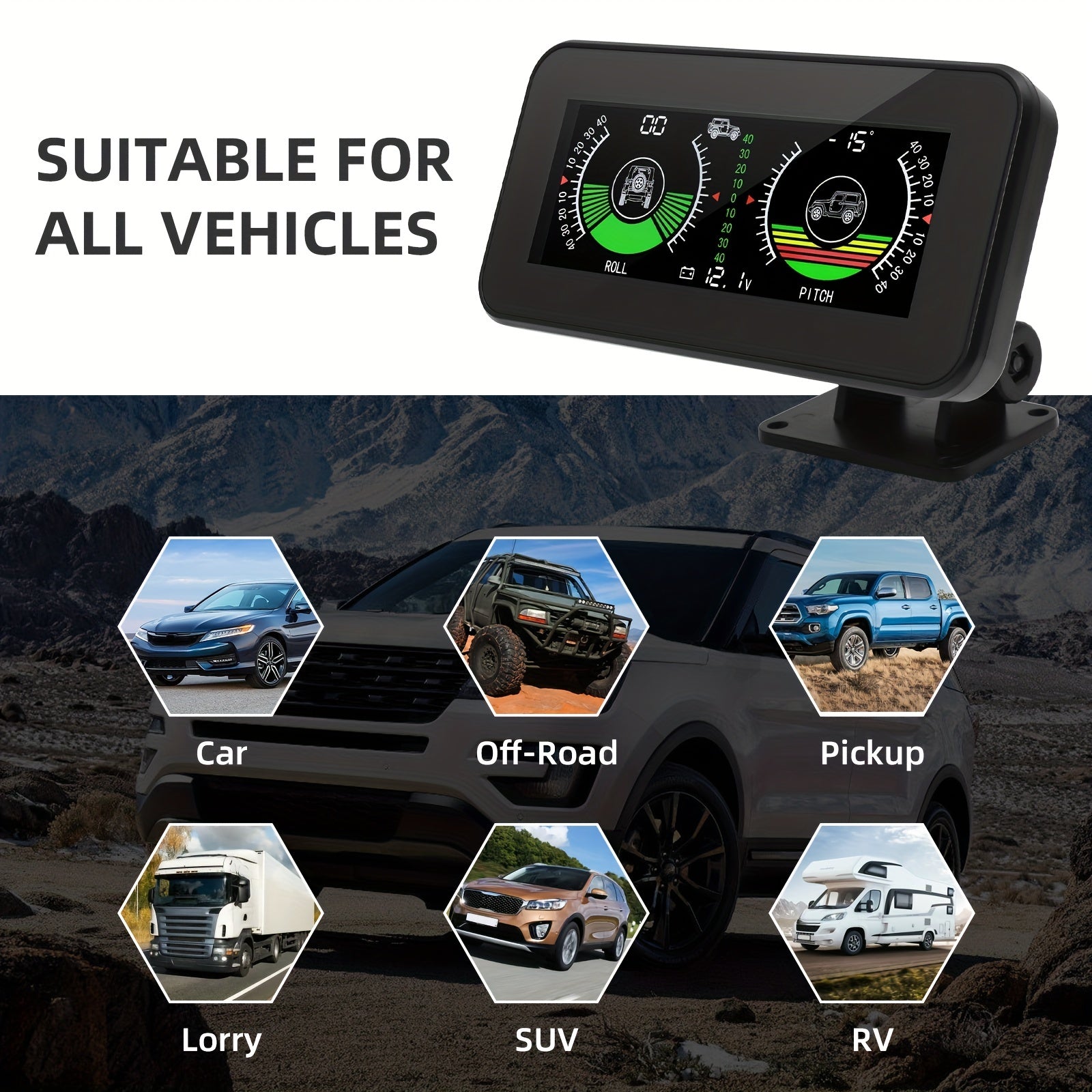 Advanced Car Digital Inclinometer HUD - High-Definition Angle & Slope Detector with Real-Time Voltage Monitoring - Perfect for Off-Road SUVs and All 12/24V Vehicles, Versatile & Robust