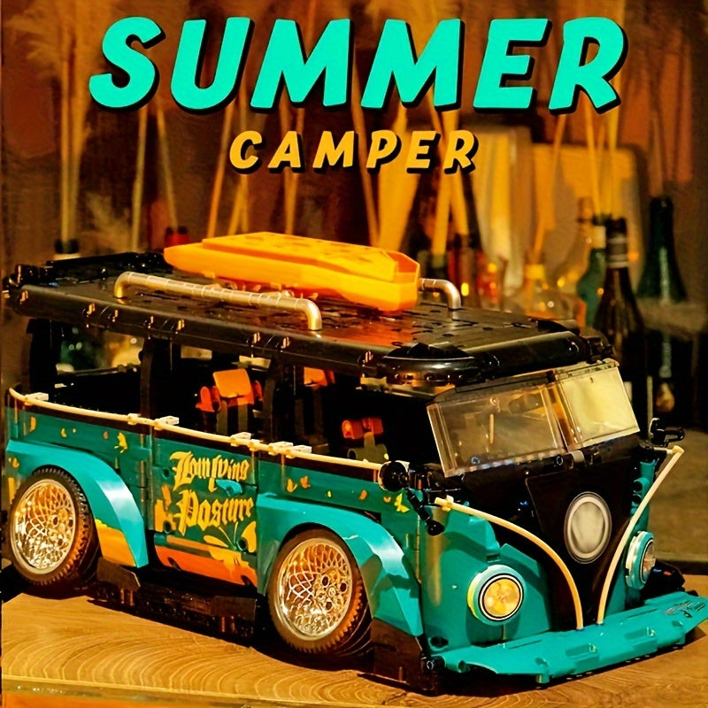 2550pcs 1:10 low lying explosive modified T1 camping vehicle small particle puzzle assembly plug-in block car model high difficulty assembly technology mechanical block toy