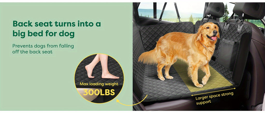 Heavy-Duty Dog Car Seat Cover & Back Seat Extender with Mesh Window, Quilted Fabric, Waterproof, 300 lbs Capacity - Ideal for SUVs and Trucks, Black, Seat Covers for Car