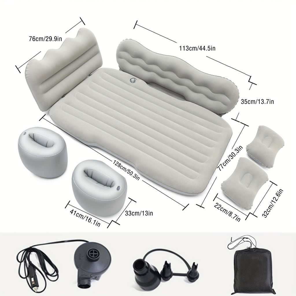 Portable Foldable Car Air Bed Kit with PVC Surface - Includes Air Pump & Two Pillows, Ideal for Outdoor Travel & Camping, Easy Cushion Conversion for Vehicle Interiors, Foldable Bed