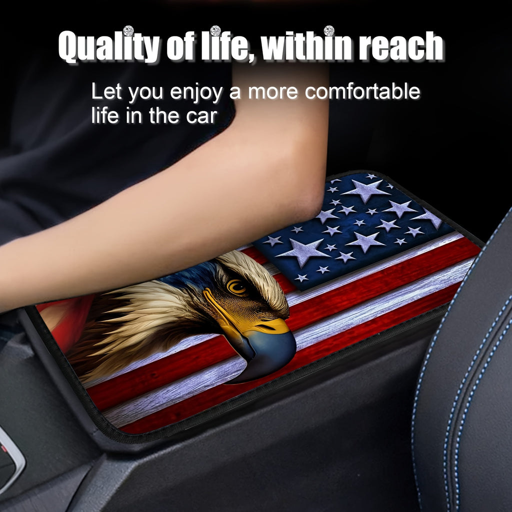 1pc Premium American Flag Eagle Pattern Car Center Console Cover - Bench Seat Consoles with Armrest Box Pad, Soft Touch Interior Decoration, and Stylish Design for Enhanced Driving Experience