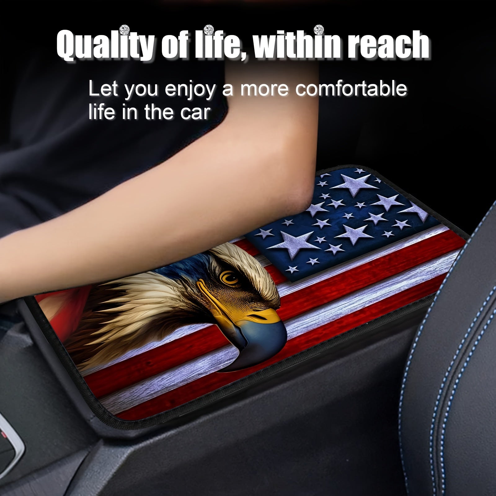 1pc Premium American Flag Eagle Pattern Car Center Console Cover - Bench Seat Consoles with Armrest Box Pad, Soft Touch Interior Decoration, and Stylish Design for Enhanced Driving Experience