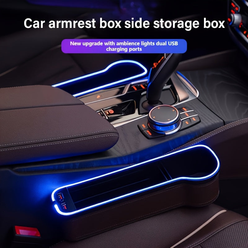 Car Seat Slot Storage Box, ABS Resin, with Mobile Phone Holder, Charger, Ambient Lighting, Center Control Armrest, for Car Interior