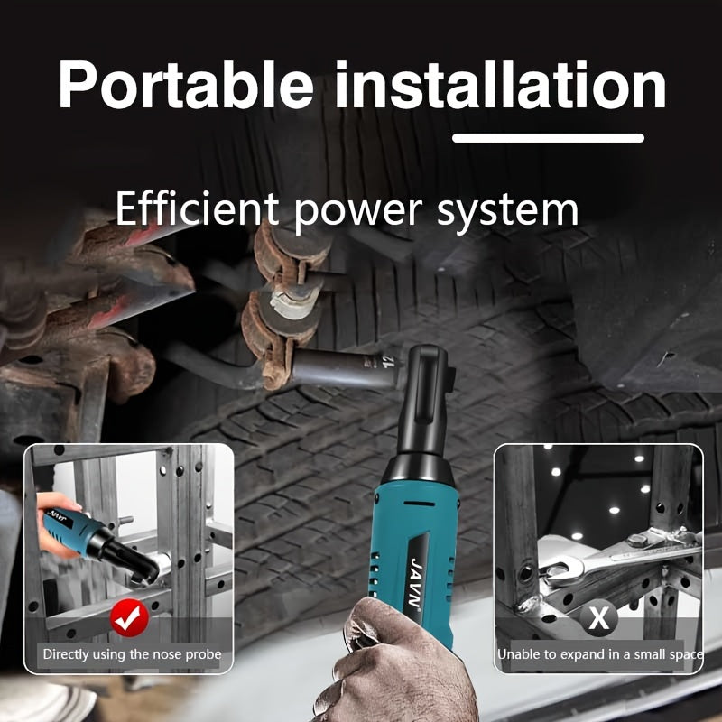 1 Set JAVN 12V Cordless Electric Wrench, 45NM 3/8'' Ratchet Wrench, Removal Screw Nut Car Repair Tools, Right Angle Wrench, Power Tool