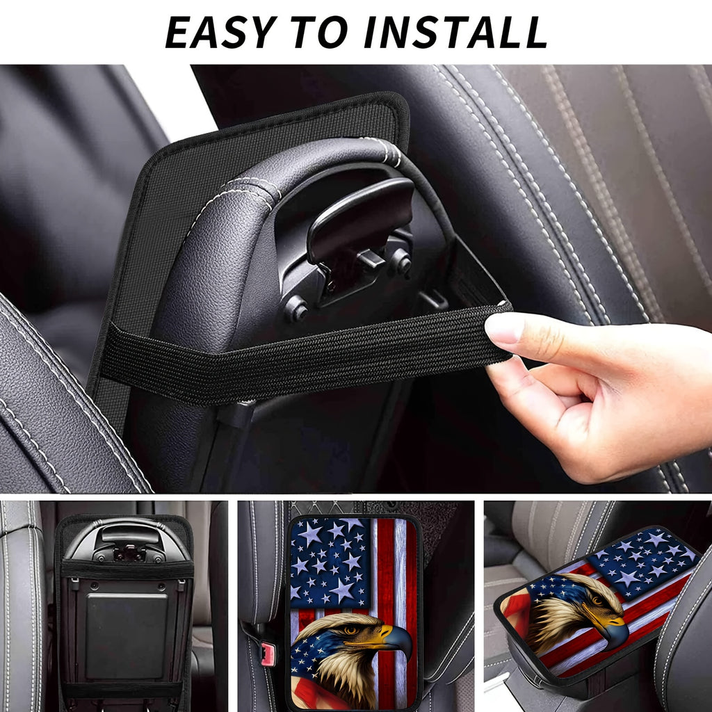 1pc Premium American Flag Eagle Pattern Car Center Console Cover - Bench Seat Consoles with Armrest Box Pad, Soft Touch Interior Decoration, and Stylish Design for Enhanced Driving Experience