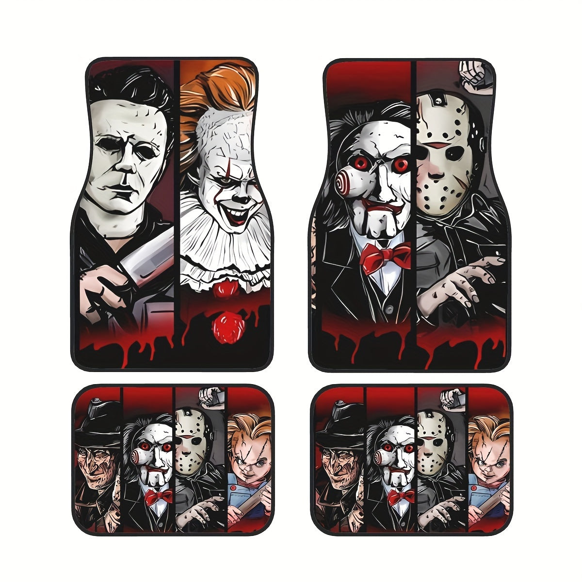 4pcs Anime Halloween Car Floor Mats Set - Fit, Non-Slip, Waterproof & Easy to Clean - Perfect for Front & Rear Seats