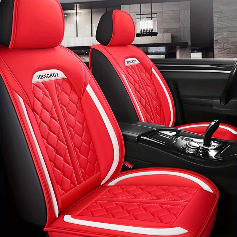 Five Seats Full Coverage Car Seat Covers Set - Premium Three-Dimensional PU Leather, Universal Fit for SUV Off-Road Vehicles, Adjustable and Durable, Winter High-End Design for Ultimate Comfort and Protection