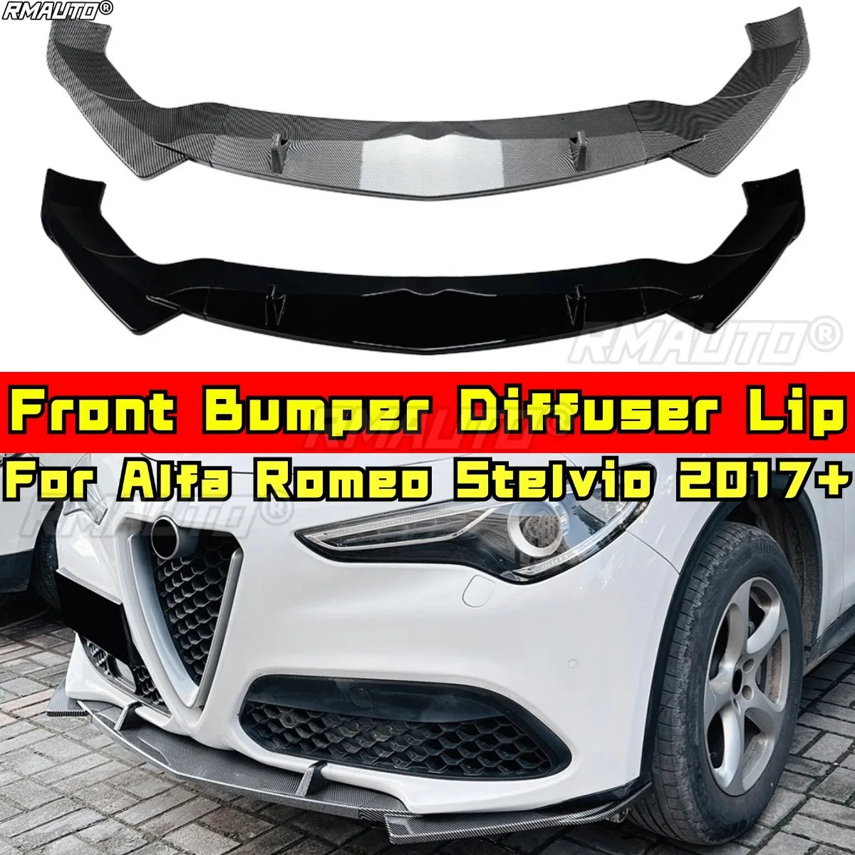 For Alfa Romeo Stelvio 2017+ Body Kit Front Bumper Spoiler Front Bumper Diffuser Protector Lip Cover Car Accessories