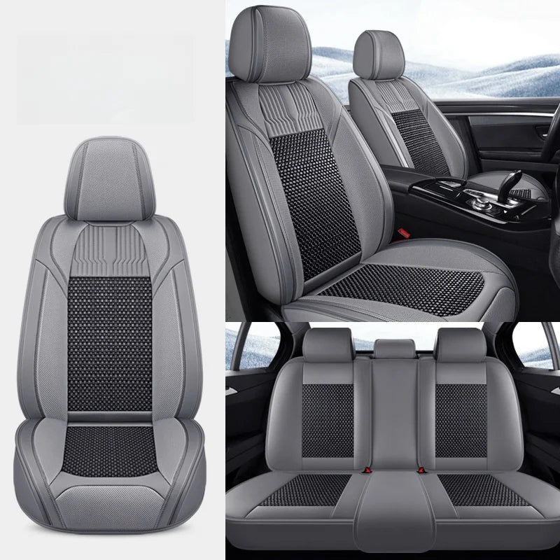 New All-wrapped Leather Ice Silk Four Seasons Universal Motors Cushion Breathable Five-seat Seat Cover Car Interior