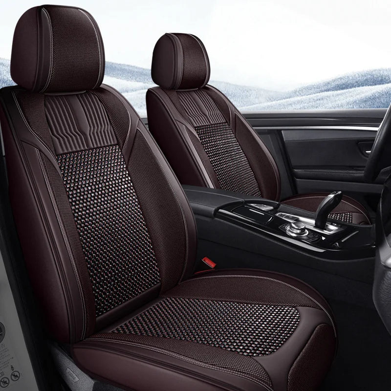 New All-wrapped Leather Ice Silk Four Seasons Universal Motors Cushion Breathable Five-seat Seat Cover Car Interior