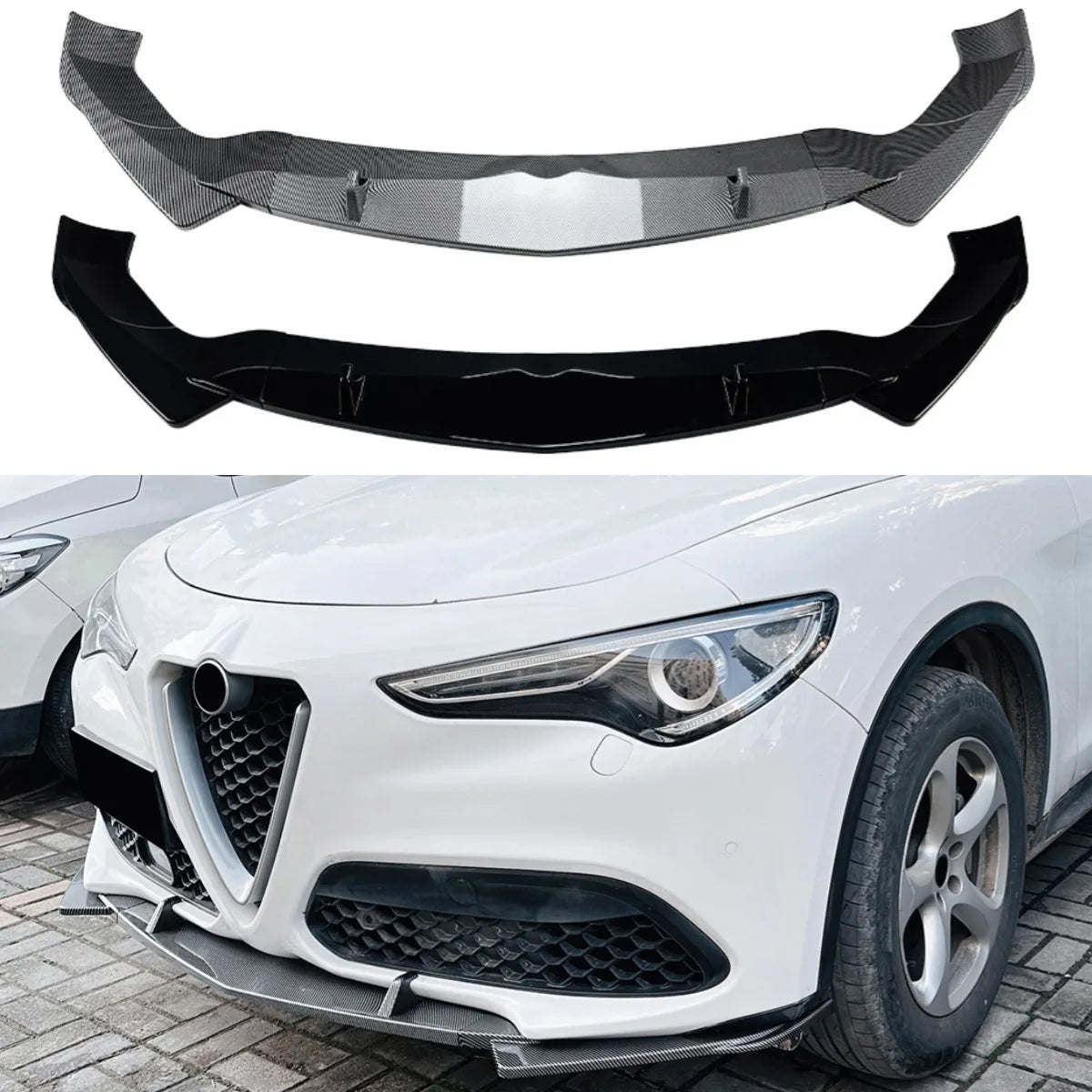 For Alfa Romeo Stelvio 2017+ Body Kit Front Bumper Spoiler Front Bumper Diffuser Protector Lip Cover Car Accessories
