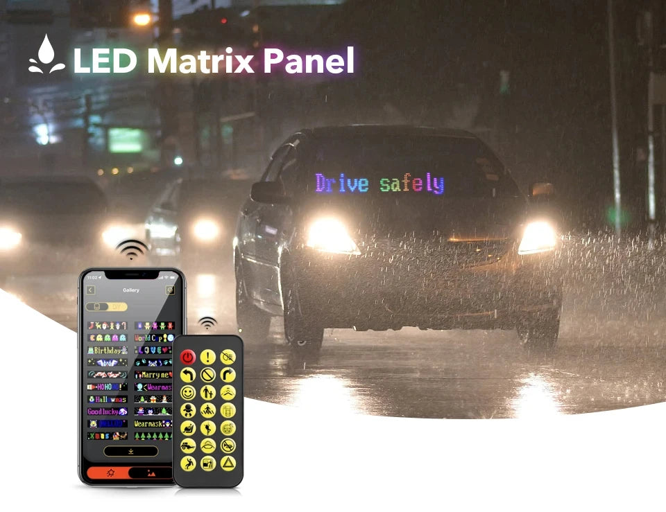 RGB LED Car Matrix Pixel Panel Truck Eyes Sign Animation DIY Programmable Bluetooth App Control Flexible Scrolling Display Light