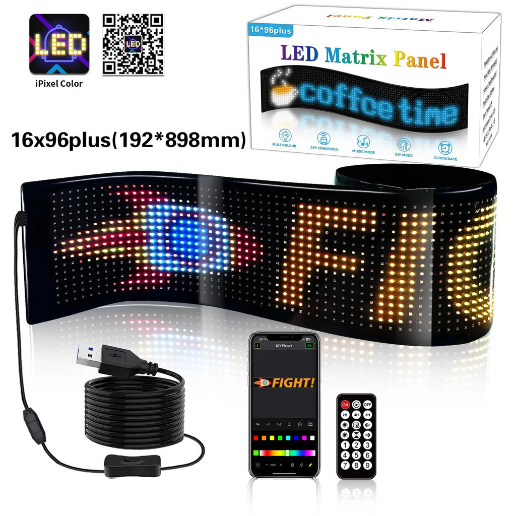 RGB LED Car Matrix Pixel Panel Truck Eyes Sign Animation DIY Programmable Bluetooth App Control Flexible Scrolling Display Light