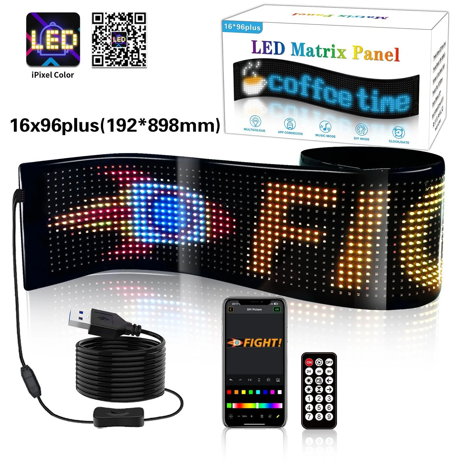 RGB LED Car Matrix Pixel Panel Truck Eyes Sign Animation DIY Programmable Bluetooth App Control Flexible Scrolling Display Light