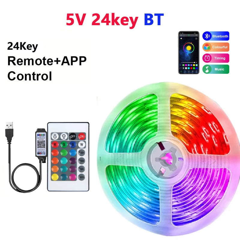 5V LED Strip Light RGB With USB 24Key Infrared Remote Control For Color Change Brightness SMD Suitable For Holiday Decoration