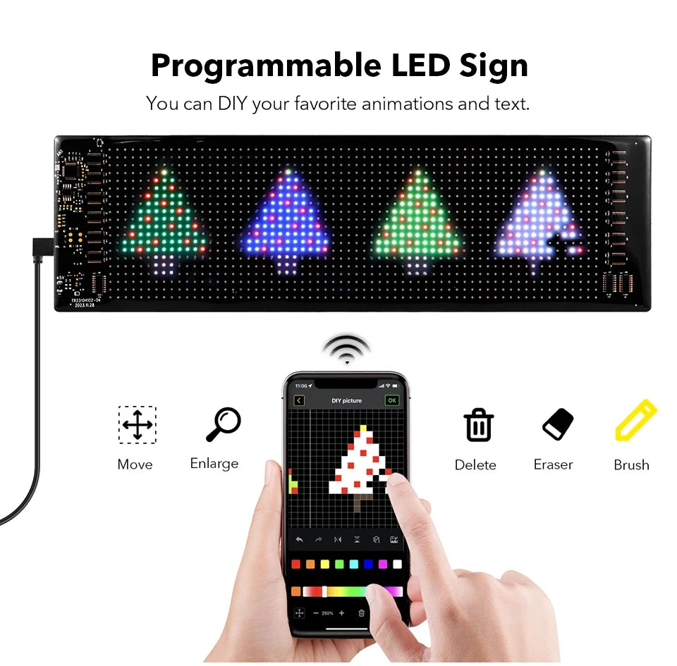 RGB LED Car Matrix Pixel Panel Truck Eyes Sign Animation DIY Programmable Bluetooth App Control Flexible Scrolling Display Light