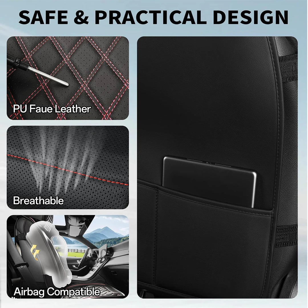 Leather 5pcs Car Seat Cover Protector Seat Waterproof Automotive Seat Covers Full Sets Breathable Universal Fit Full Seats Cover