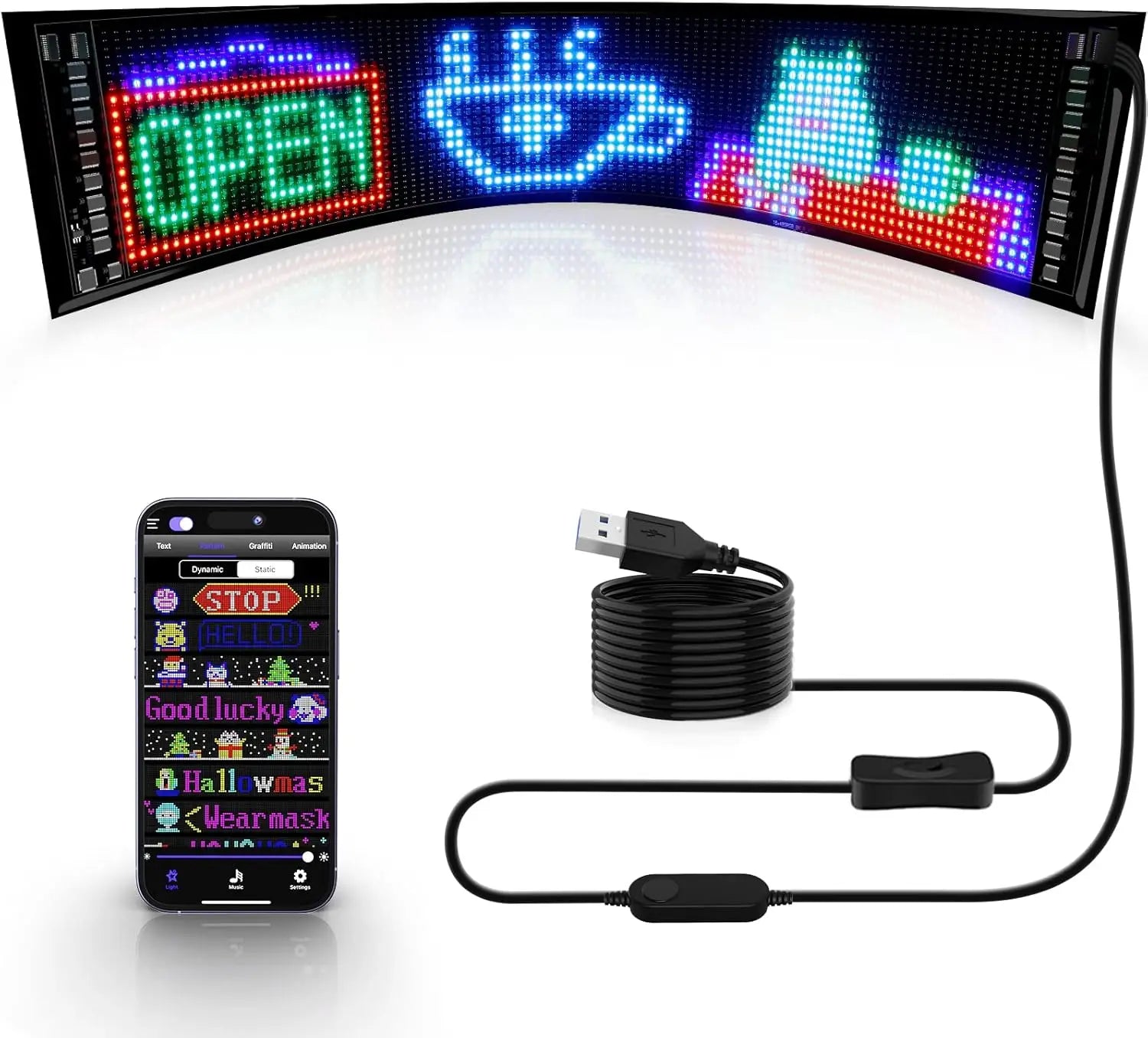 Programmable Flexible LED Matrix Panel RGB Scrolling Text Animation Display for Business Car Shop Festival Advertising Devil Eye