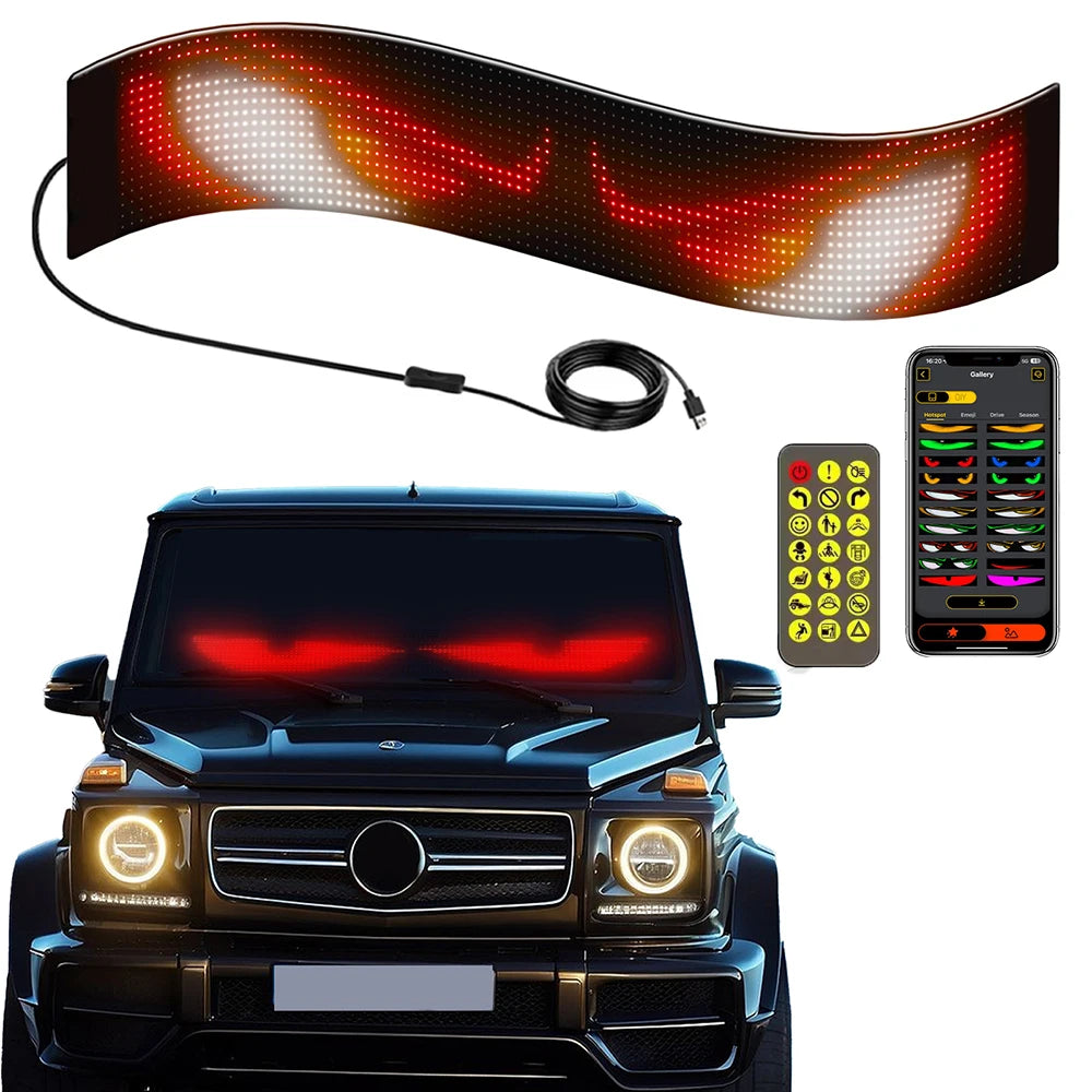 Truck Car Devil Eye LED Sign Car Scrolling Advertising USB 5V Bluetooth App Control Logo Light Custom Text Pattern Animation