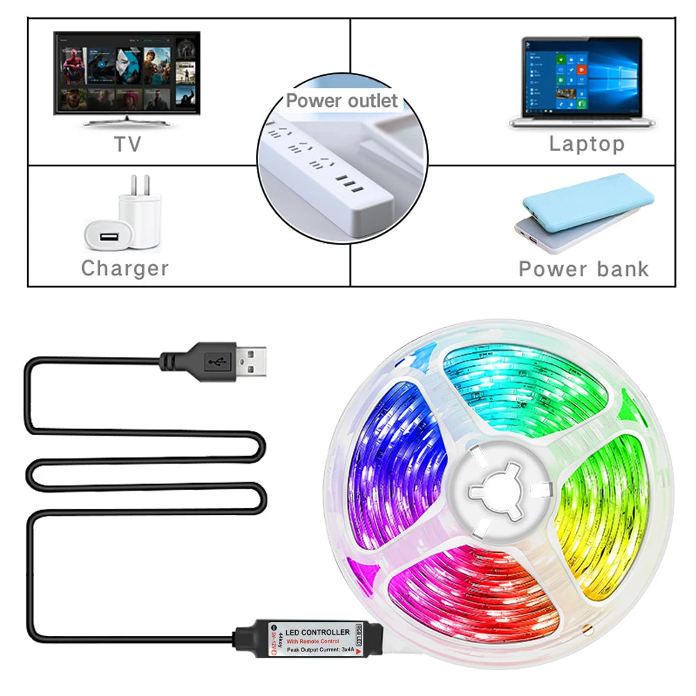 5V LED Strip Light RGB With USB 24Key Infrared Remote Control For Color Change Brightness SMD Suitable For Holiday Decoration