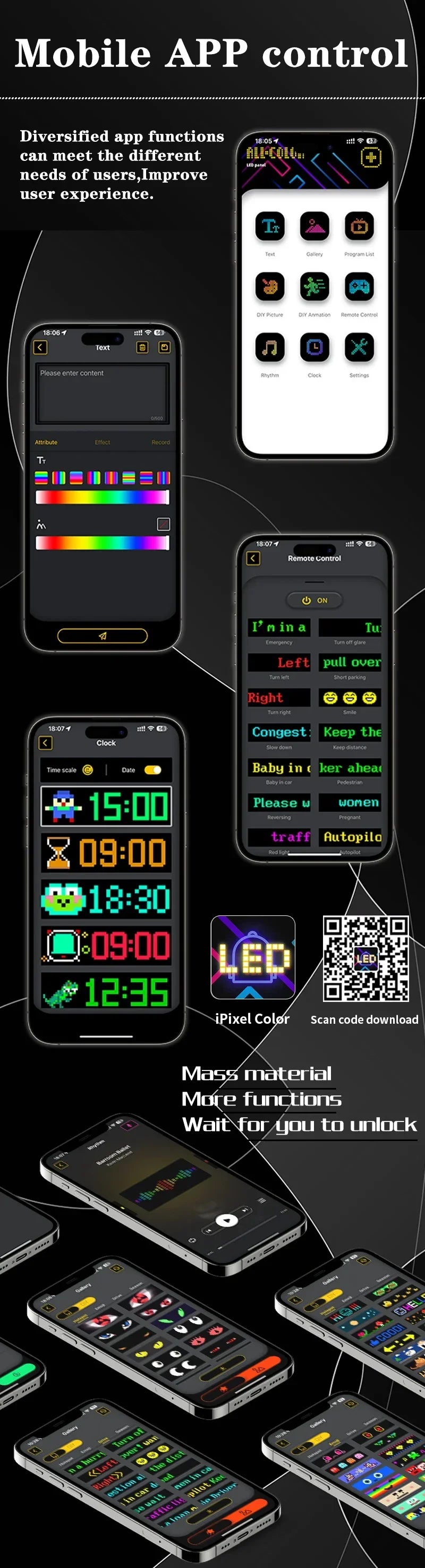 LED Matrix Pixel Panel, Scrolling Bright Advertising LED Signs, Flexible USB 5V LED Car Sign Bluetooth App Control