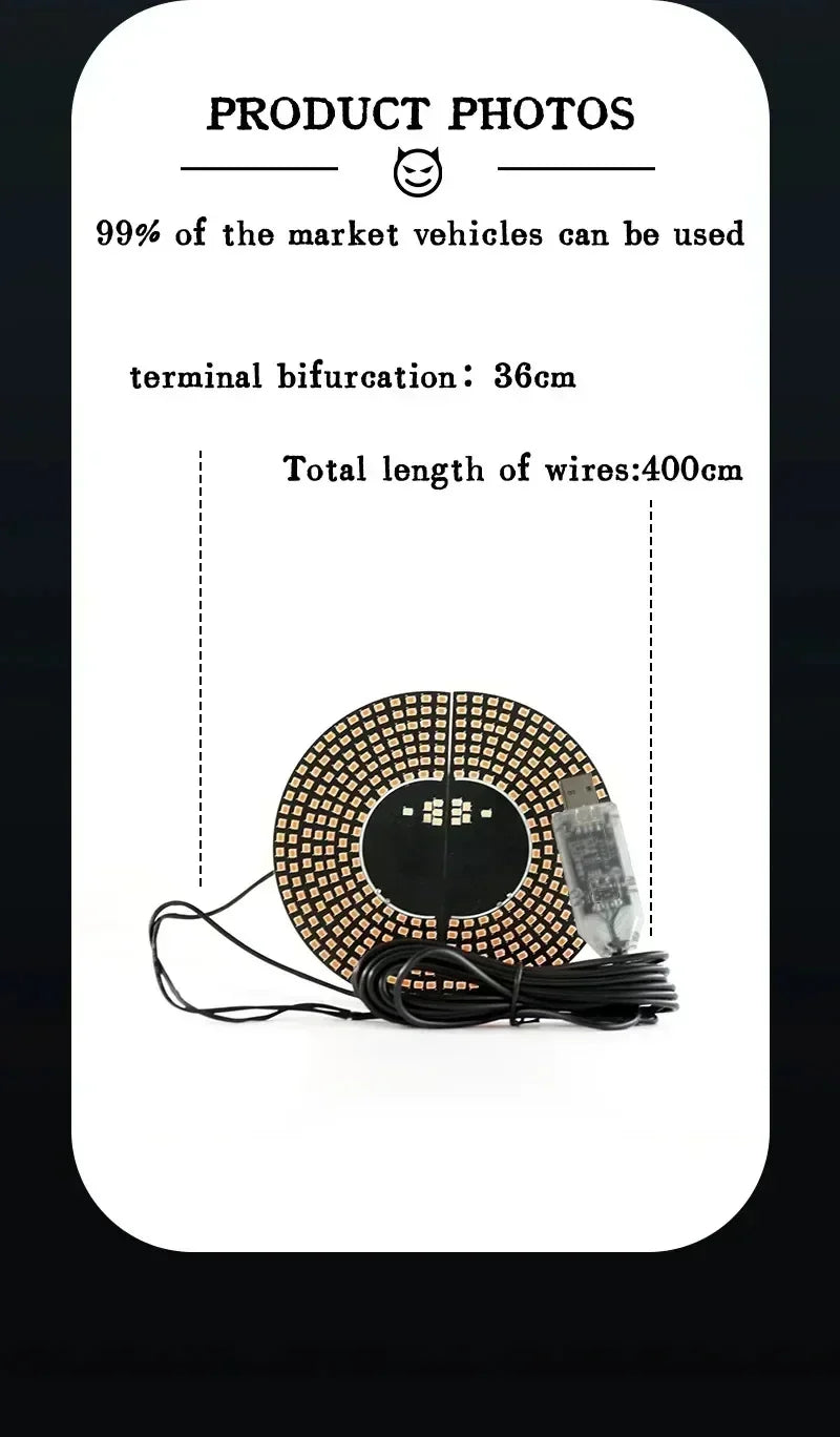 USB Dynamic Devil Eyes Light Car Windshield Dynamic LED Matrix Panel Screen Light for Car Truck Window Decor Lighting