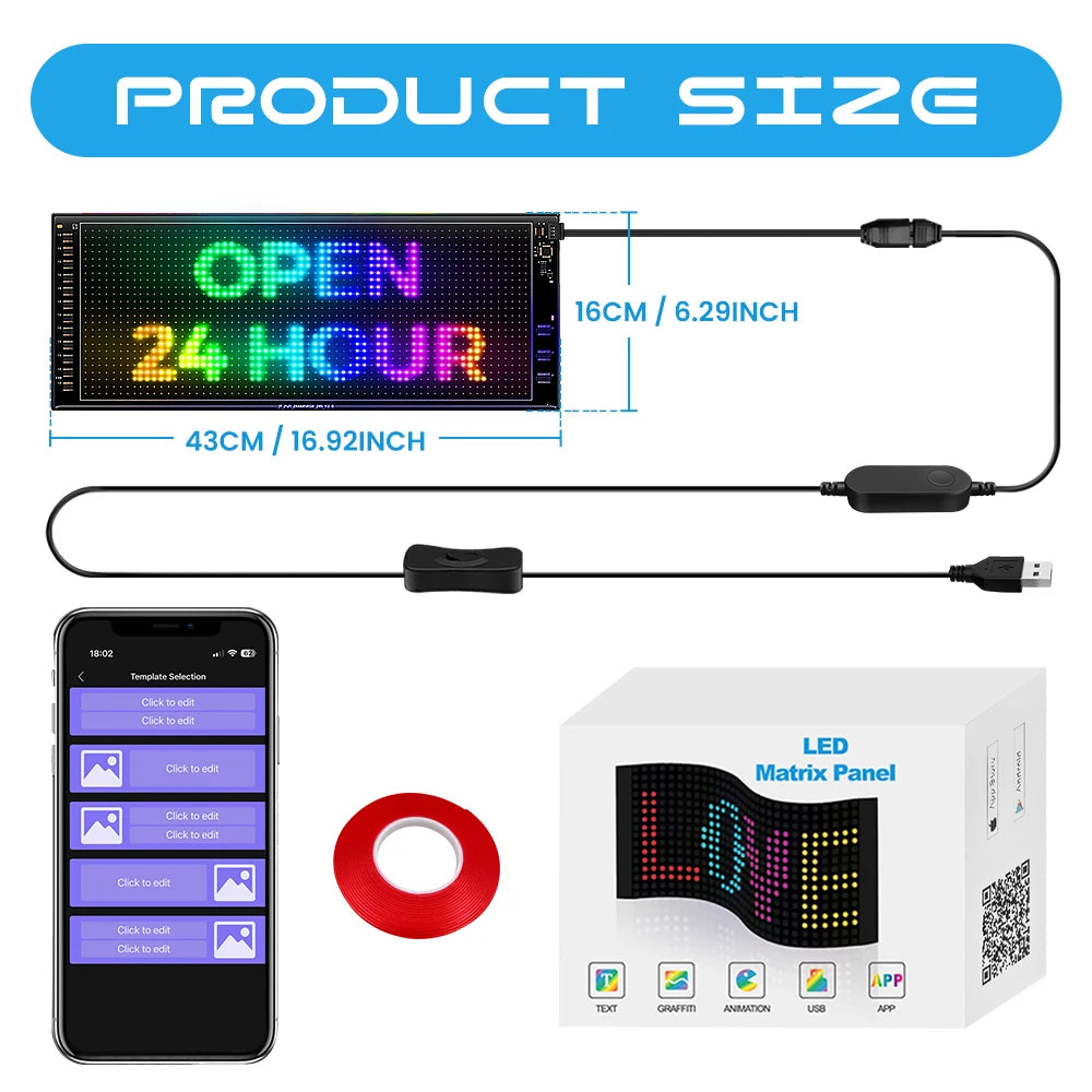 Double layer RGB Flexible Display Panel Screen, Programmable Sign with App, Personalised Light for Car, Shop, Hotel, Advertising