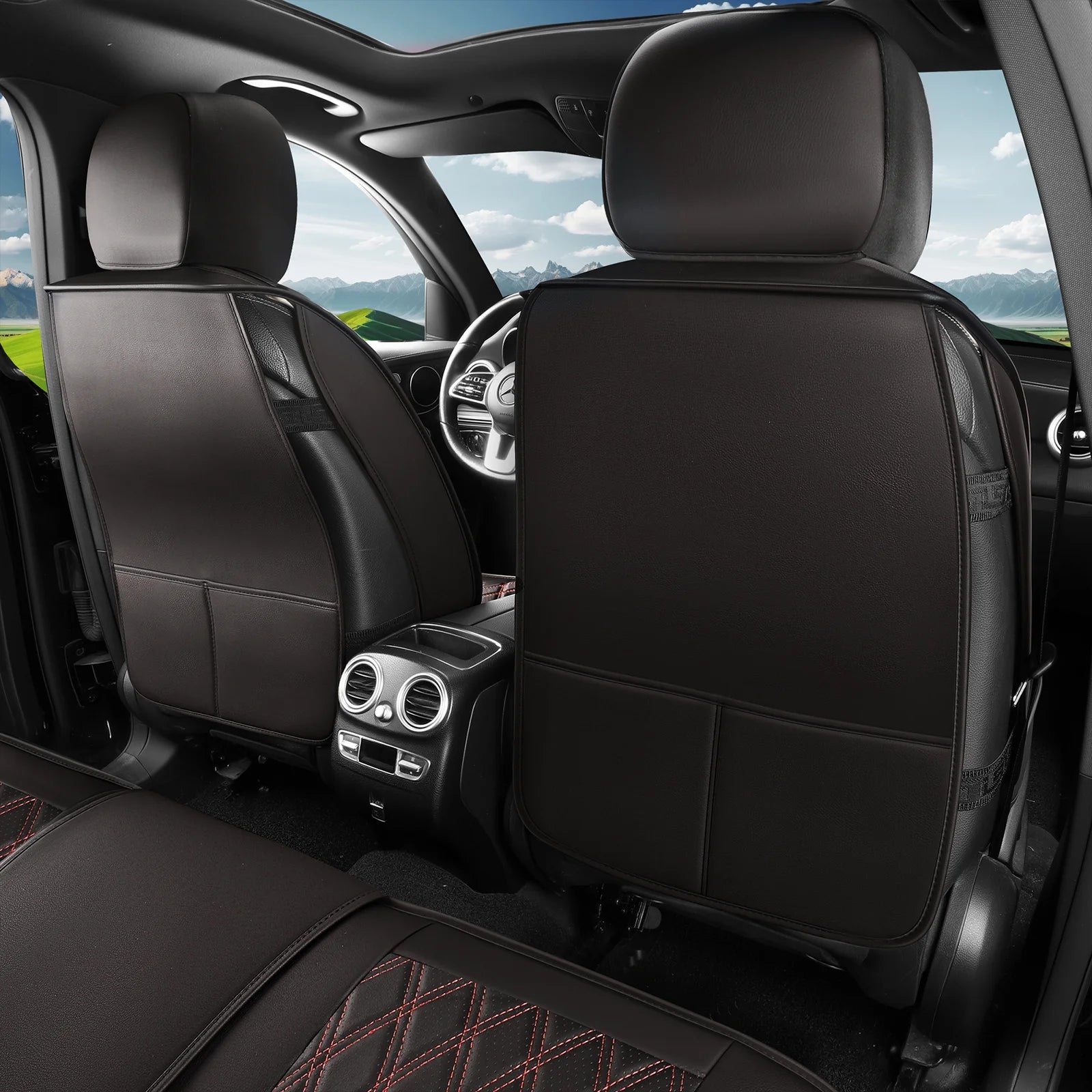 Leather 5pcs Car Seat Cover Protector Seat Waterproof Automotive Seat Covers Full Sets Breathable Universal Fit Full Seats Cover