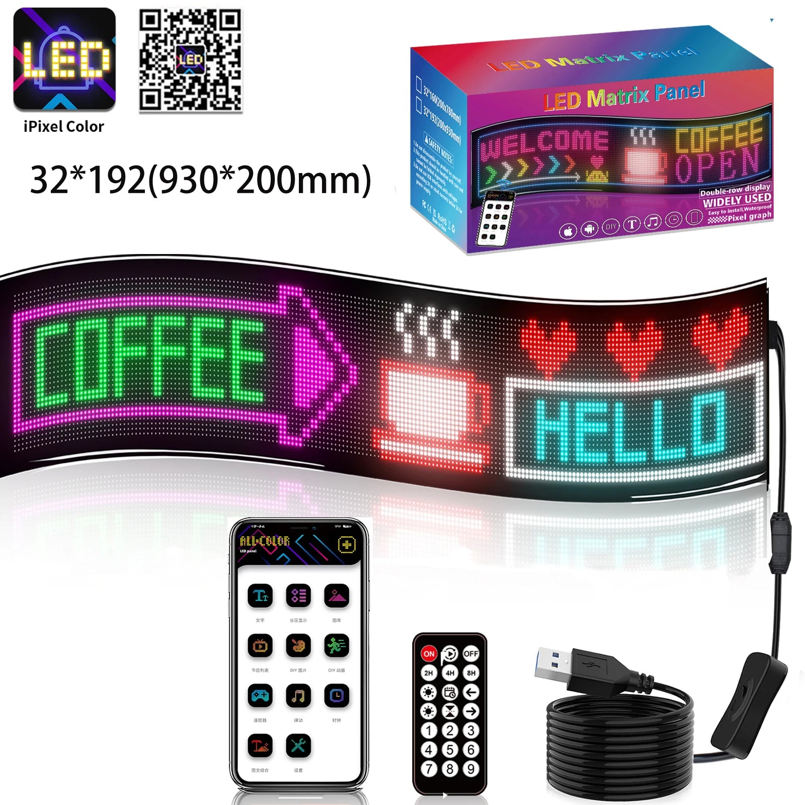 RGB LED Car Matrix Pixel Panel Truck Eyes Sign Animation DIY Programmable Bluetooth App Control Flexible Scrolling Display Light