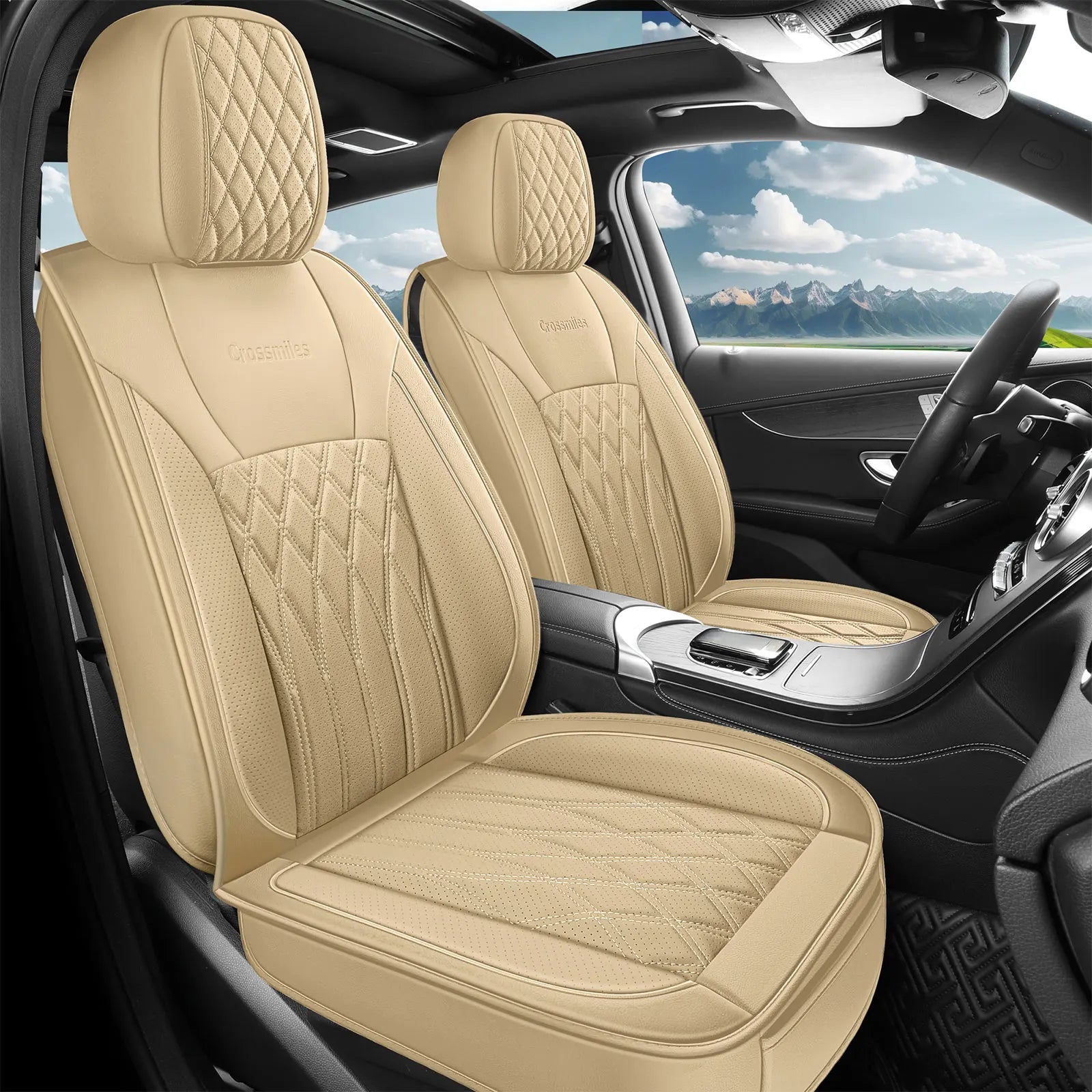 Leather 5pcs Car Seat Cover Protector Seat Waterproof Automotive Seat Covers Full Sets Breathable Universal Fit Full Seats Cover