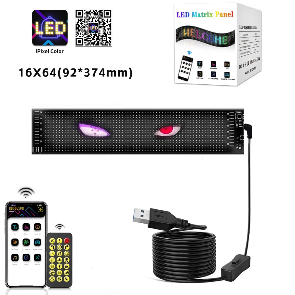 RGB LED Car Matrix Pixel Panel Truck Eyes Sign Animation DIY Programmable Bluetooth App Control Flexible Scrolling Display Light