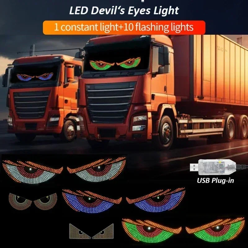 USB Dynamic Devil Eyes Light Car Windshield Dynamic LED Matrix Panel Screen Light for Car Truck Window Decor Lighting