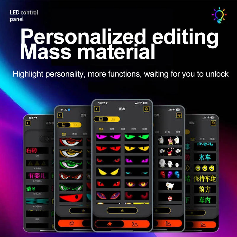 RGB LED Car Matrix Pixel Panel Truck Eyes Sign Animation DIY Programmable Bluetooth App Control Flexible Scrolling Display Light