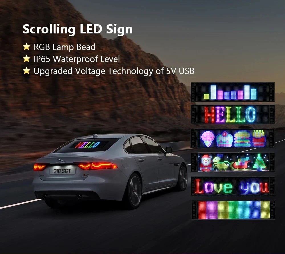RGB LED Car Matrix Pixel Panel Truck Eyes Sign Animation DIY Programmable Bluetooth App Control Flexible Scrolling Display Light