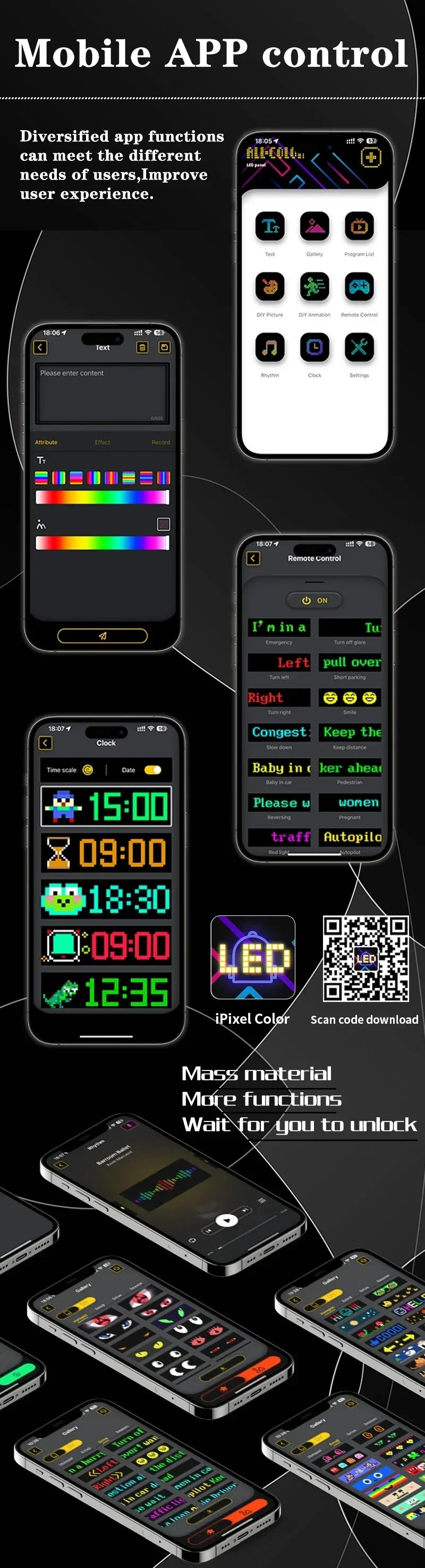 LED Matrix Pixel Panel, Scrolling Bright Advertising LED Signs, Flexible USB 5V LED Car Sign Bluetooth App Control