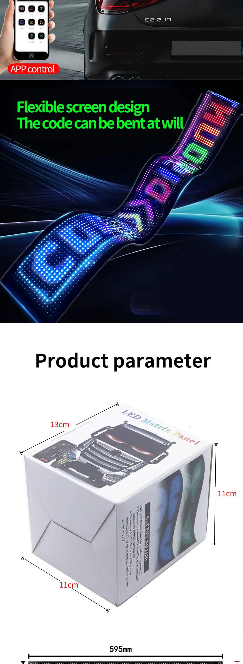 RGB LED Car Matrix Pixel Panel Truck Eyes Sign Animation DIY Programmable Bluetooth App Control Flexible Scrolling Display Light
