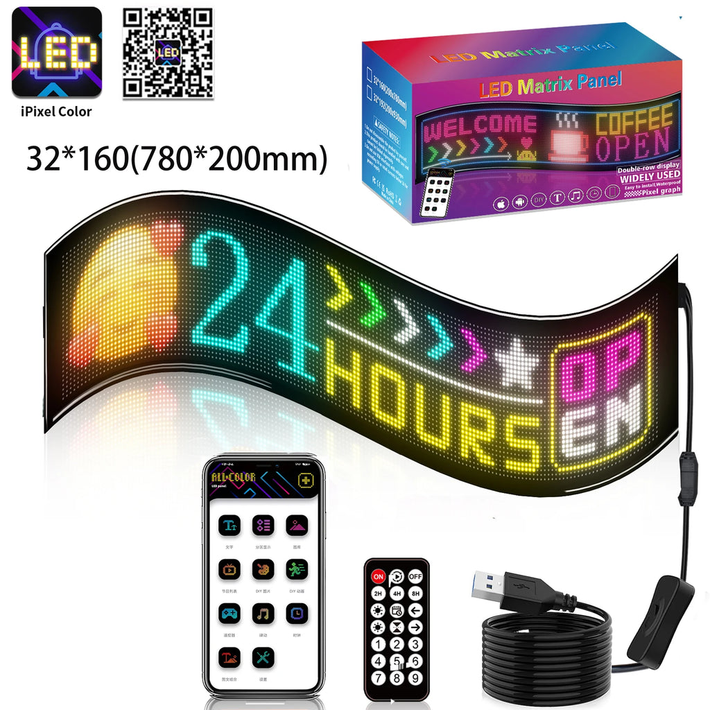RGB LED Car Matrix Pixel Panel Truck Eyes Sign Animation DIY Programmable Bluetooth App Control Flexible Scrolling Display Light