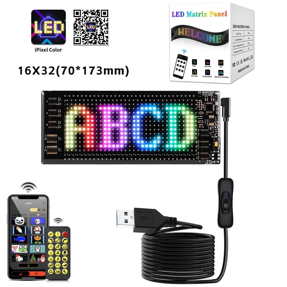 RGB LED Car Matrix Pixel Panel Truck Eyes Sign Animation DIY Programmable Bluetooth App Control Flexible Scrolling Display Light