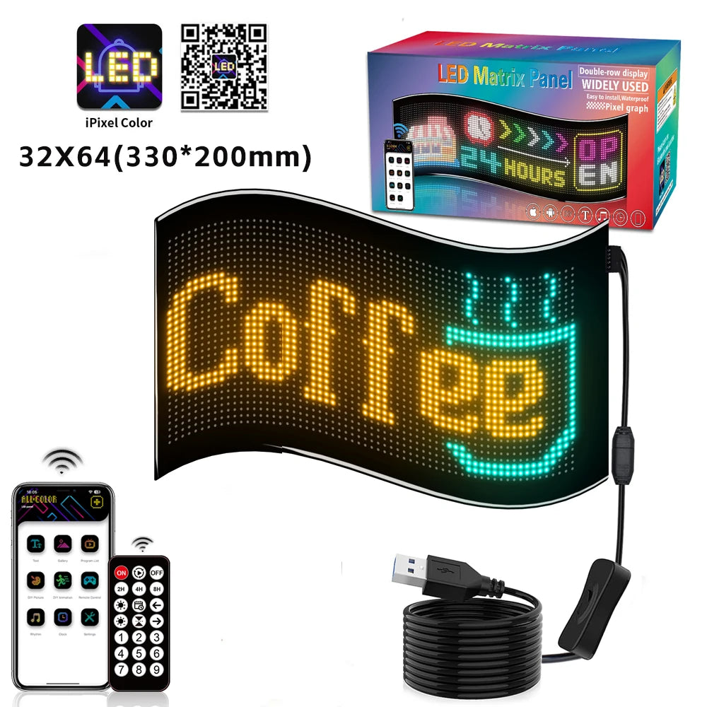 RGB LED Car Matrix Pixel Panel Truck Eyes Sign Animation DIY Programmable Bluetooth App Control Flexible Scrolling Display Light