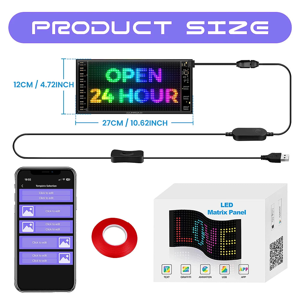 Double layer RGB Flexible Display Panel Screen, Programmable Sign with App, Personalised Light for Car, Shop, Hotel, Advertising