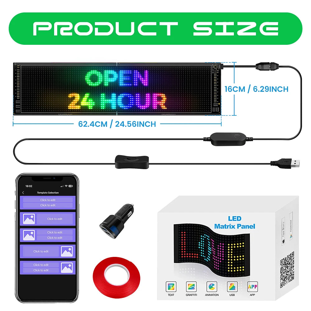 Double layer RGB Flexible Display Panel Screen, Programmable Sign with App, Personalised Light for Car, Shop, Hotel, Advertising